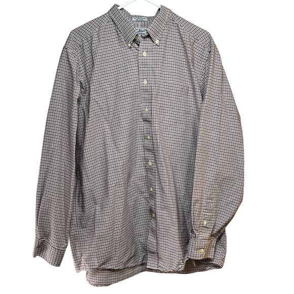 LL Bean Men Button Down Shirt Size 17 1/2 - 37 Gray Dark Red Plaid Single Needle - Picture 1 of 3